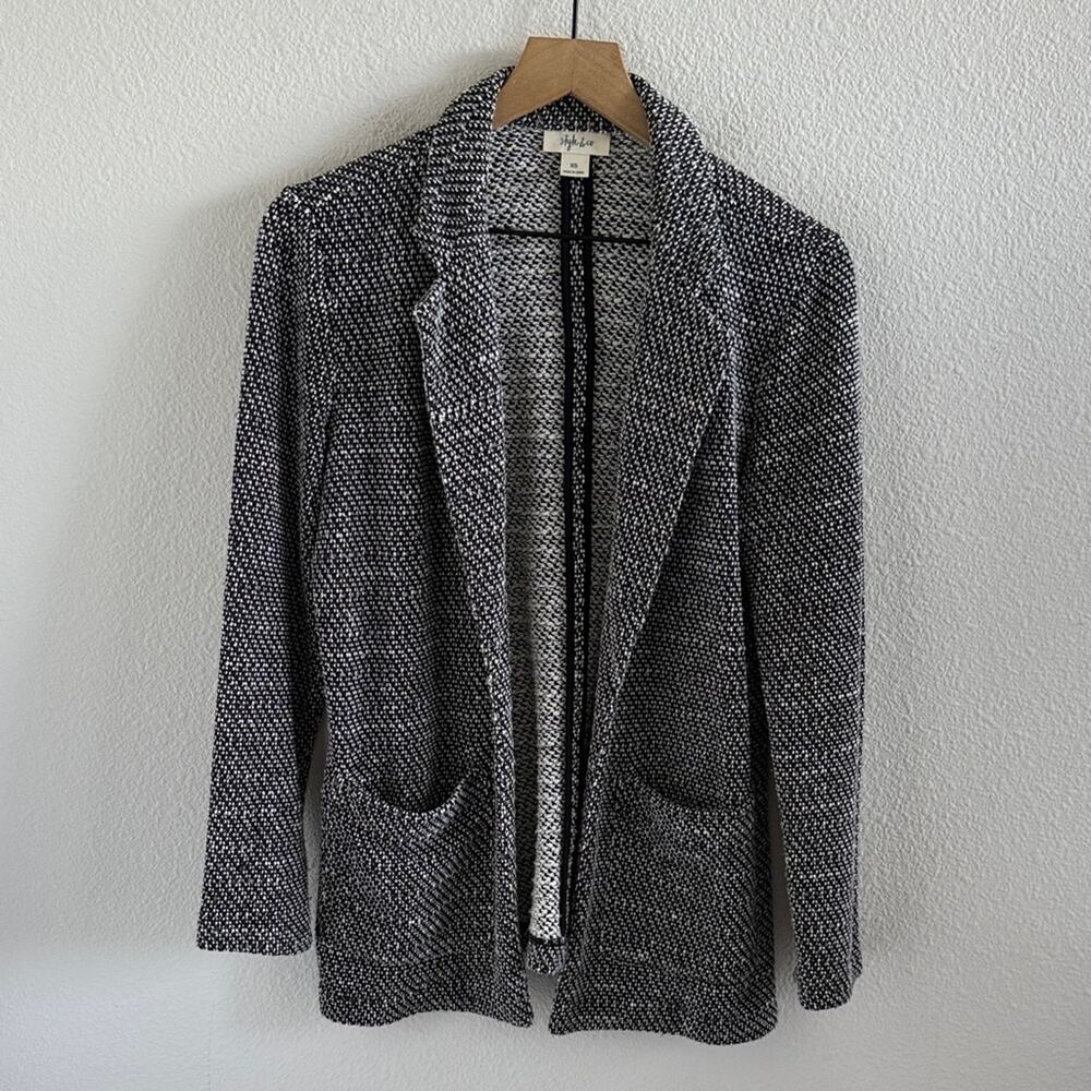 Style & Co. Black and White Soft Knit Jacket Open Front XS